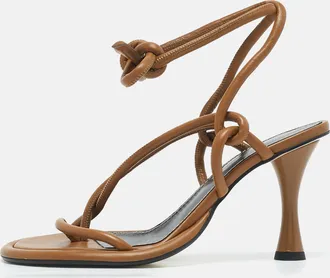 Proenza Schouler Brown Leather Pipe Ankle Wrap Sandals