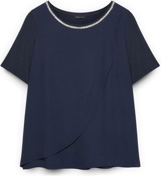 Fiorella Rubino T-shirt met halslijn detail - Dames - T-shirts - Blauw - XL - Polyester - Tops