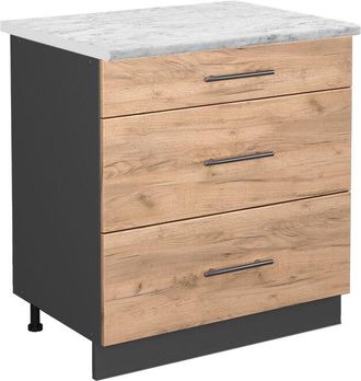 Vicco Mueble Bajo De Cocina Fame-line, Roble Dorado, 80 Cm Con 3 Cajones, Et M&aacute;rmol, Vicco