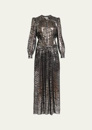 Isabel Marant Felby Metallic Tiger-Print Long-Sleeve Maxi Dress