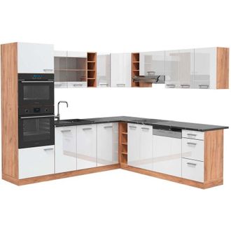 Vicco Cocina Esquinera R-line, Blanco Brillo Intenso/roble Dorado, 237 X 247 Cm, Et Antracita