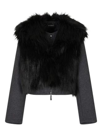 Emporio Armani faux-fur long-sleeve jacket - Grey