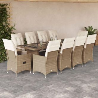 vidaXL Set De Mesa Y Sillas De Jard&iacute;n 11 Pzas Y Cojines Rat&aacute;n Pe Beige Vidaxl