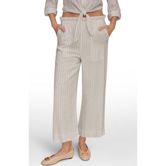 DKNY Stripe Paperbag Waist Linen Blend Pants in Cream/black at Nordstrom, Size X-Small