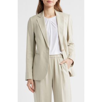 Anne Klein One-Button Linen Blend Blazer in Light Sandstone at Nordstrom, Size 16