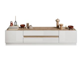 VENTE-UNIQUE.COM Mueble de TV 2 puertas y 2 cajones L205 cm - Efecto Madera clara