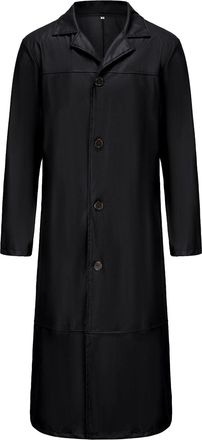 Generic Black Leather Trench Coat Men Full Length Vintage Long Jacket Classic Fall Winter Overcoat Cardigan