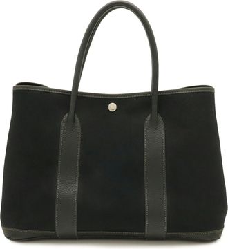 Herm&egrave;s Black Toile Officier Leather Handbag Shoulder Bag Tote Bag (Pre-Owned)