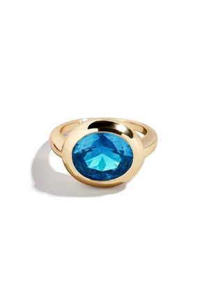 BaubleBar Birthstone Oval Cubic Zirconia Ring in Blue Zircon at Nordstrom, Size 6