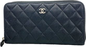 Chanel Black Grained Calfskin Long Wallet (Bi-Fold) (Pre-Owned)