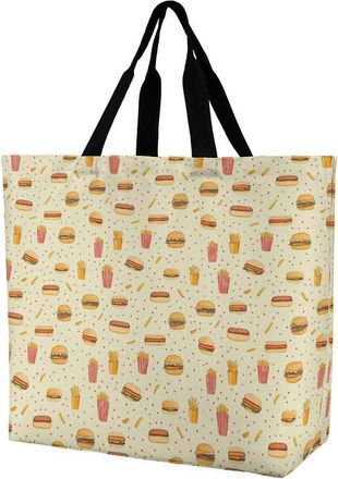 Generic Hot Dogs Burgers Large Reusable Shopping Bag Lightweight Foldable Tote Bags Washable Shoulder Handbag