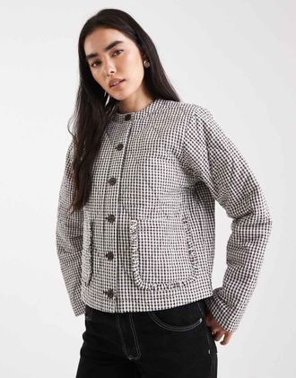 Miss Selfridge Giacca trapuntata marrone a quadri