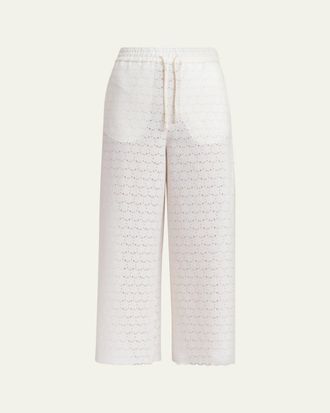 Valentino Garavani Embroidered Eyelet Cotton Drawstring Pants