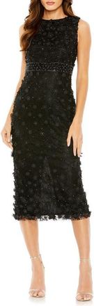 Mac Duggal Floral Applique Sleeveless Midi Sheath Dress in Black at Nordstrom, Size 10