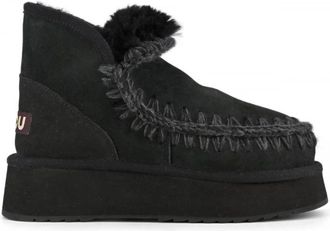 Mou Zwarte Platform Winterlaarzen - Dames - Winterlaarzen - Zwart - 38 EU - Wol - Schoenen
