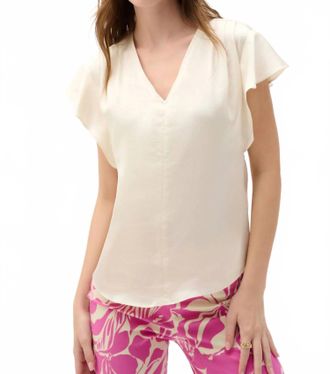 Joseph Ribkoff Butterfly Sleeves V-Neck Satin Top In Canvas