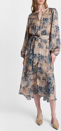Santorelli Aubree Long Sleeve Midi Dress in Floral Print in Dune at Nordstrom, Size 16