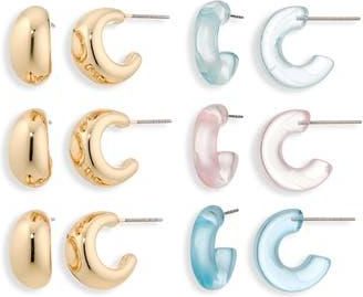 Leith Hoop Earrings Set in Aqua Multi- Gold at Nordstrom Rack