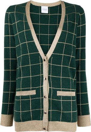 Madeleine Thompson check-pattern V-neck cardigan - women - Wool/Cashmere - M - Green