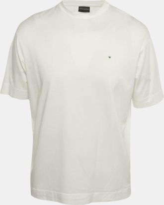 Emporio Armani White Logo Embroidered Cotton Crewneck T-Shirt