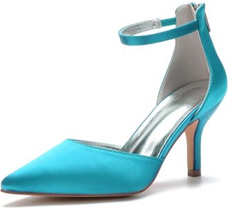 Generic Bridal Shoes Womens Wedding Dress Shoes Stiletto High Heel Satin Prom Pump Bridal Pumps Party Dress Pump 8Cm,Blue Green,10 UK