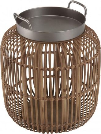 Macabane Mesa auxiliar cilíndrica con asas de metal negro y ratán marrón D51