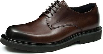 Generic Mens Low Block Heel Platform Dress Shoes Round Toe Faux Leather Formal Shoes Lace Up Business Oxfords,Brown,4.5 UK