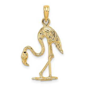 Diamond2Deal 14k Gold 3-D Textured Flamingo Charm