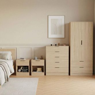 Home Discount Trega 4pc Bedroom Furniture Set - 2x 1 Drawer Bedside, 5 Drawer Chest & 2 Door Wardrobe, Pine
