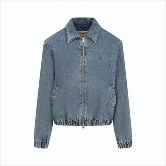 Ami Classic Blue Denim Jacket With Embroidered Logo