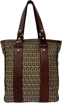 Fendi Pre-owned Vintage Canvas Tote Bag - Dames - Vintage Shopper - Bruin - ONE Size - Leer - Vintage