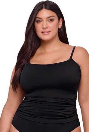 S3 Classic Shirred Front Tankini Top in Onyx Black at Nordstrom, Size X-Large