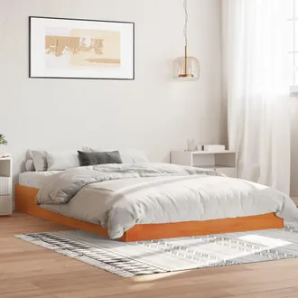 vidaXL Cama Sin Colch&oacute;n Madera Maciza De Pino Marr&oacute;n Cera 160x200 Cm Vidaxl