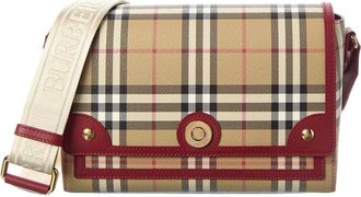 Burberry Note Medium Check E-Canvas & Leather Shoulder Bag