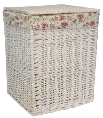 Red Hamper Cotton Lined Square White Wash Wicker Laundry Basket in Red