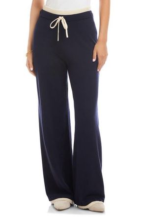 Karen Kane Contrast Trim Wide Leg Drawstring Pants in Navy/Cream at Nordstrom, Size X-Large