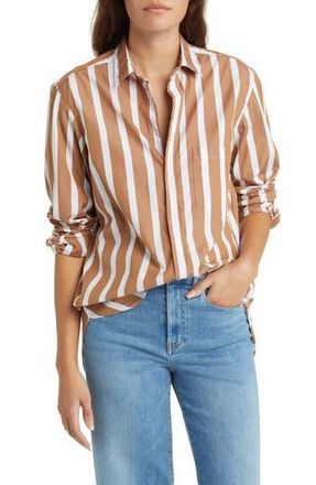 Frank & Eileen Joedy Stripe Boyfriend Button-Up Shirt in Wide Camel Stripe at Nordstrom Rack, Size Small