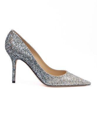 Jimmy Choo London Silver Coarse Glitter Degrade Agnes Womens Pumps