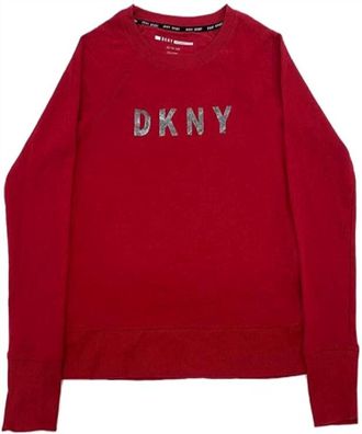 DKNY Womens Ombre Glitter Logo Sweatshirt In Red