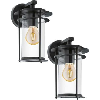 Loops 2 PACK IP44 Outdoor Wall Light Black Dome Down Shade 1x 60W E27 Porch Lamp