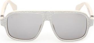 Christian Louboutin 57mm Mirrored Navigator Sunglasses in White /Smoke Mirror at Nordstrom