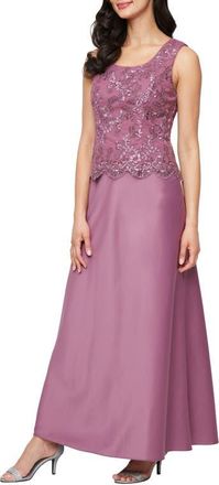 Alex Evenings Embroidered Mock Two-Piece Gown with Jacket in Dark Mauve at Nordstrom, Size 12P