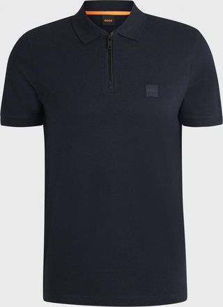 Boss Orange by Hugo Boss Passerzip Mens Zip Placket Polo Shirt - Dark Blue Cotton - Size Medium