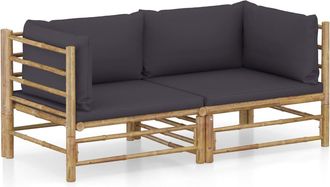 vidaXL Set De Muebles De Jard&iacute;n 2 Piezas Bamb&uacute; Y Cojines Gris Oscuro Vidaxl