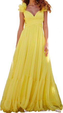 Jovani Pleated Maxi Chiffon Dress In Yellow
