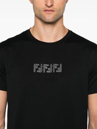 Fendi Unisex FF Labyrinth Embroidered T-shirt in Black Cotton - Size Medium