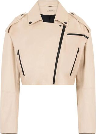 The Mannei Korte leren jas - Dames - Leren en Su&egrave;de Jassen - Beige - 4XS - Leer - Jassen
