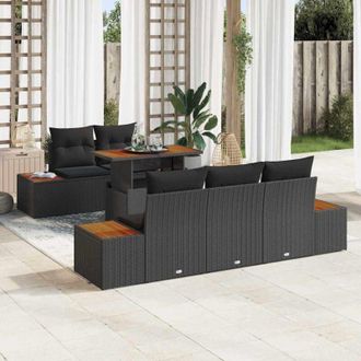 vidaXL Vidaxl - Conjunto De Comedor De Jard&iacute;n Con Coj&iacute;n 6 Pcs Negro, Marr&oacute;n