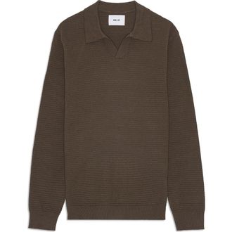 Nn.07 Paul 60019 Long Sleeve Ribbed Organic Cotton Polo Sweater in Demitasse at Nordstrom Rack, Size X-Large