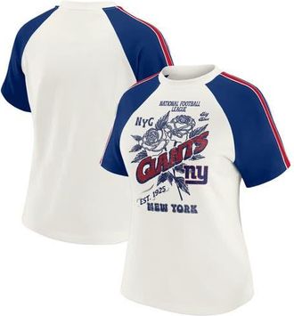 WEAR by Erin Andrews Womens WEAR by Erin Andrews White New York Giants Sleeve Stripe Distressed Raglan T-Shirt at Nordstrom, Size X-Large